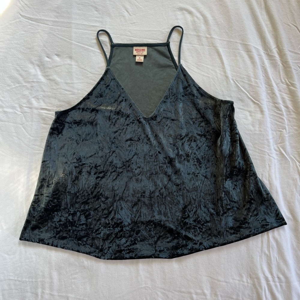 Crushed velvet semi-halter tank (deep teal)